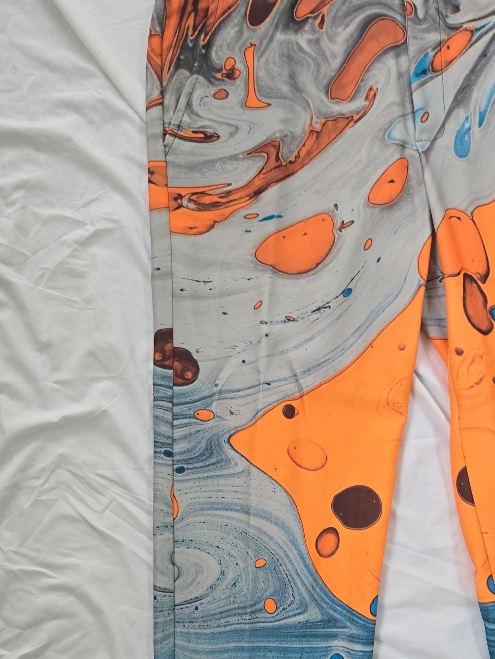 Men's GROOVY pants With Blue Aquatic Imagery And Yellow/Orange Abstract Shapes - Picture 5 of 13